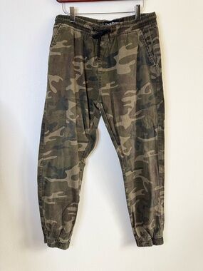 Camo Jogger Pants Women Large Green Military Drawstring Utility Casual